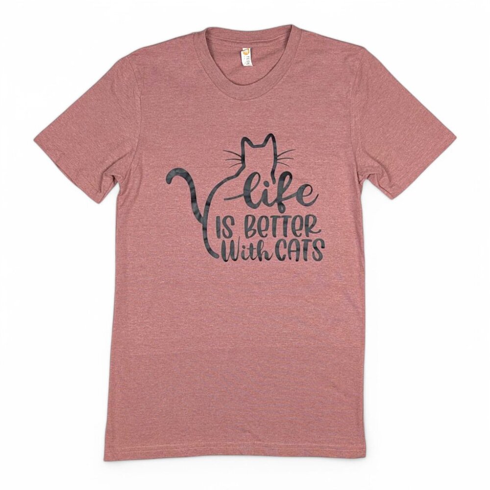 Tees Factor Graphic T-shirt Women's Small Pink Life Is Better With Cats